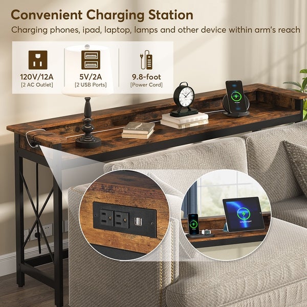 Sofa CouchTable with Outlets and USB Ports, 70.9 inch Long Entryway Console Table