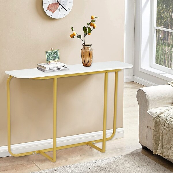 Curved Entryway Accent Table, Console Table w/ Metal Frame, Entryway End Table for Living Room Hallway Corridor