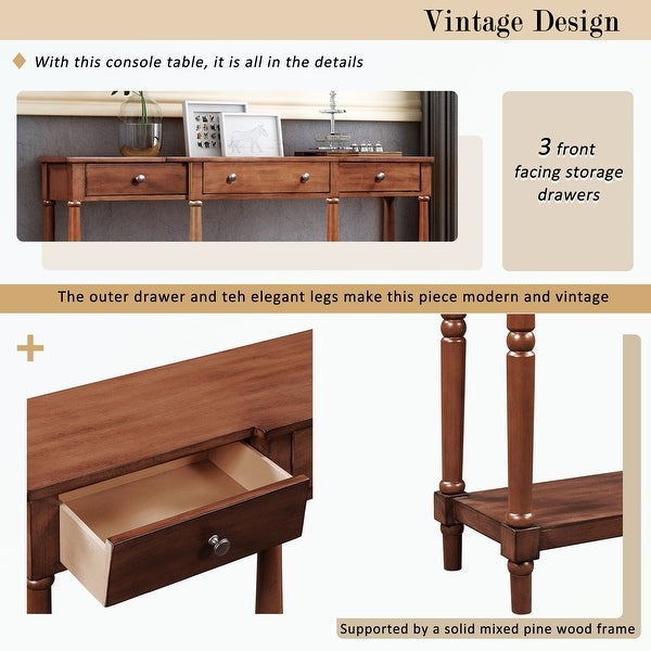Solid Wood Console Table, with Storage Shelf and Drawer