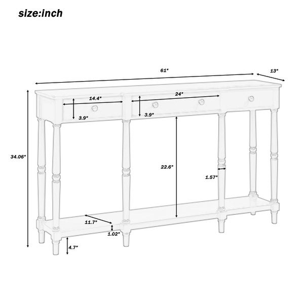 Solid Wood Console Table, Entryway Table with Storage Shelf and Drawer