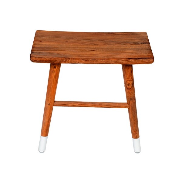 18 Inch Rectangular Acacia Wooden Side Table with Angled Legs, Warm Brown