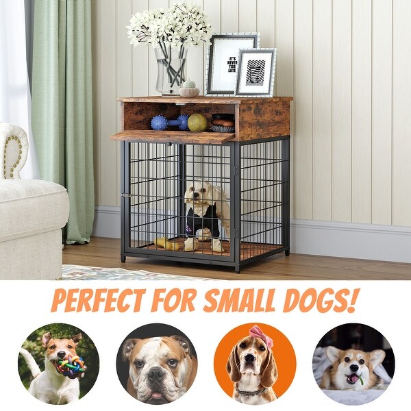 Furniture Style Wood,with Dog Crate,End Table with Storage Console(Rustic Brown; 19.69''w x 22.83''d x 26.97''h) - 26.97