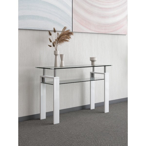MDF Console Table, Tempered Glass Top, Modern Foyer Area Table