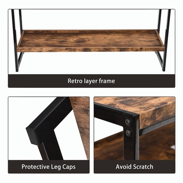Rustic 2-tier Console Table Side Table with Metal Frame, Brown and Black