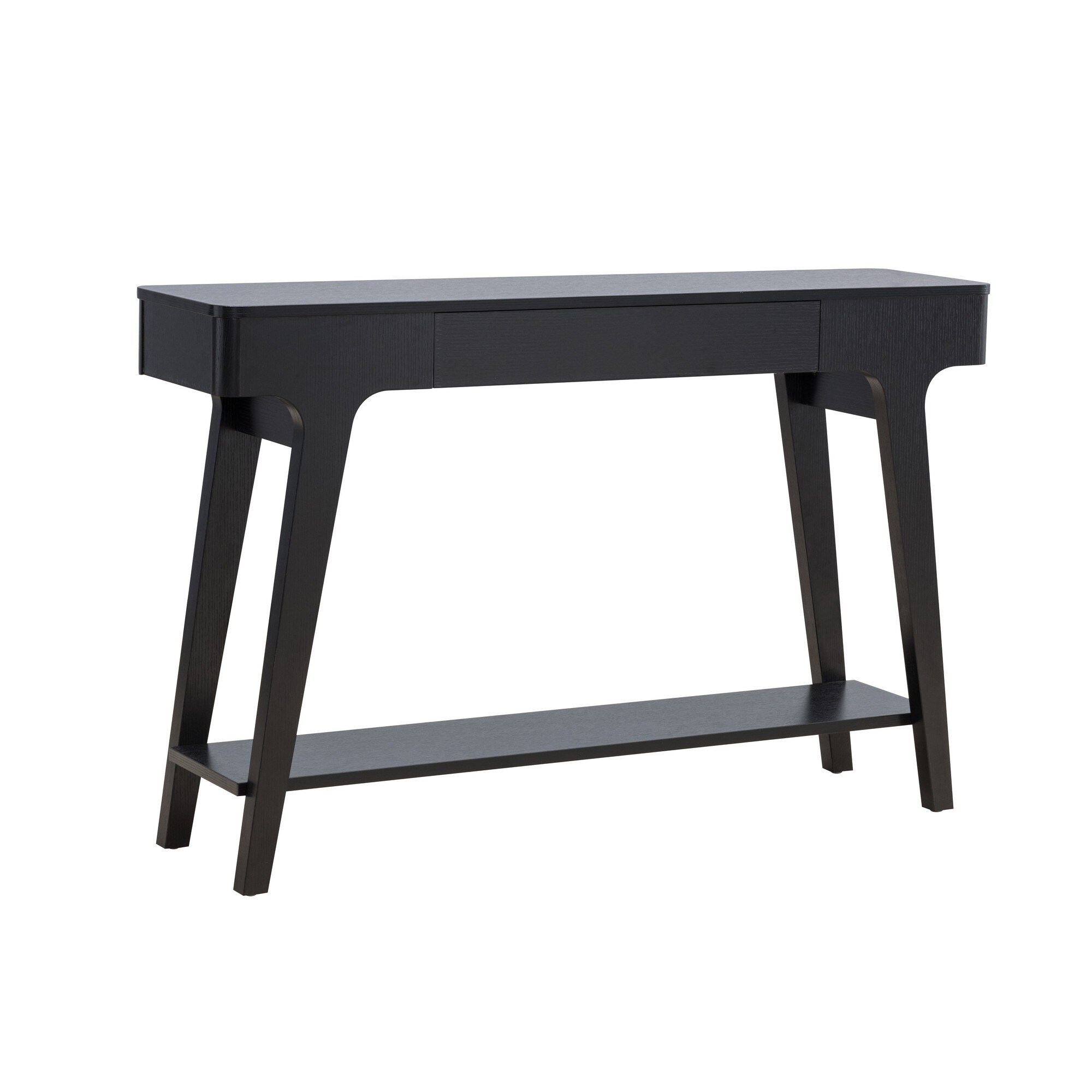 Lue 47 Inch Wood Console Sofa Table, 1 Drawer, Bottom Shelf, Black