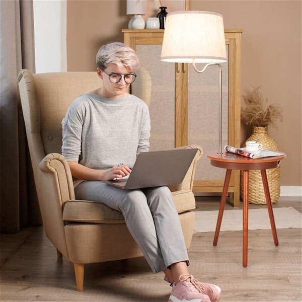 End Table Floor Lamp Table Lighting Wireless, Side Table with Charger