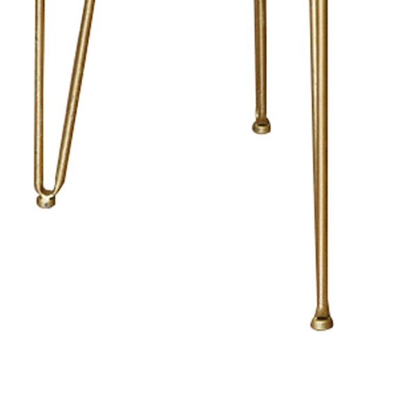 Rectangular Wooden Side Table with Hairpin Legs, Gray and Gold