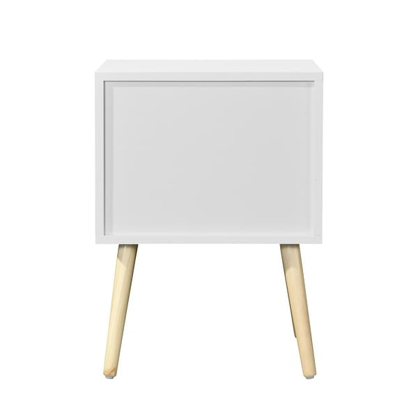 Side Table with 2 Drawers and Rubber Wood Legs, for Living Room