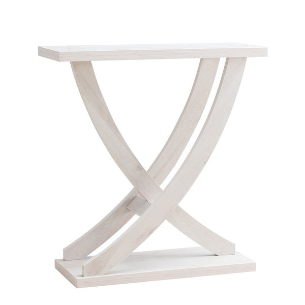 34 Inch Modern Console Sofa Side Table, Artisan Curved Legs, Wood White Oak