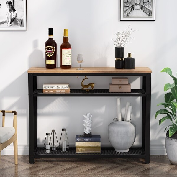 Console Table, Entryway Hallway Table with 2 Mesh Storage Shelves,Sofa Table Behind Couch