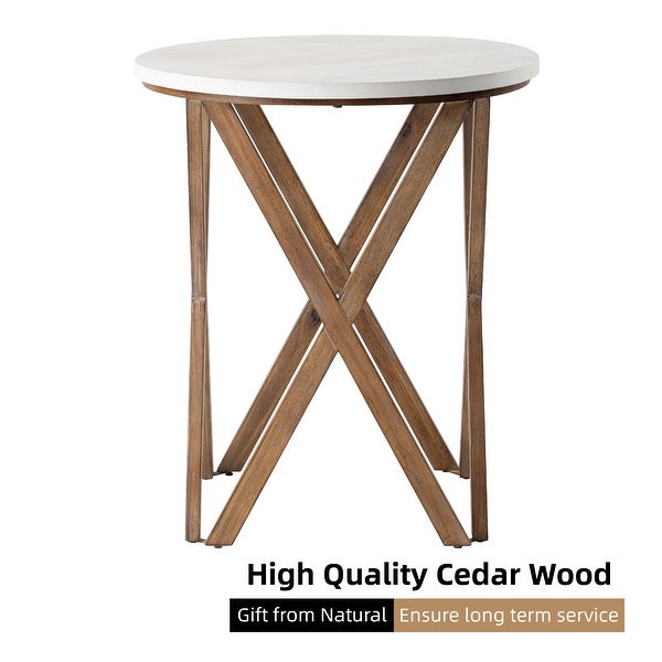 COZAYH Pedestal Farmhouse End Table Set of 2, Distressed White Top with Base for Modern Farmhouse, Boho Decor, Round