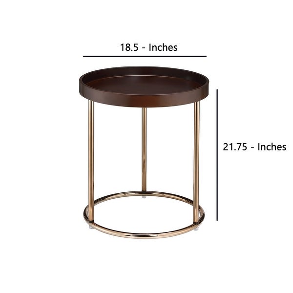 21.75 Inches Wooden Lipped Edge Side Table with Metal Legs, Brown