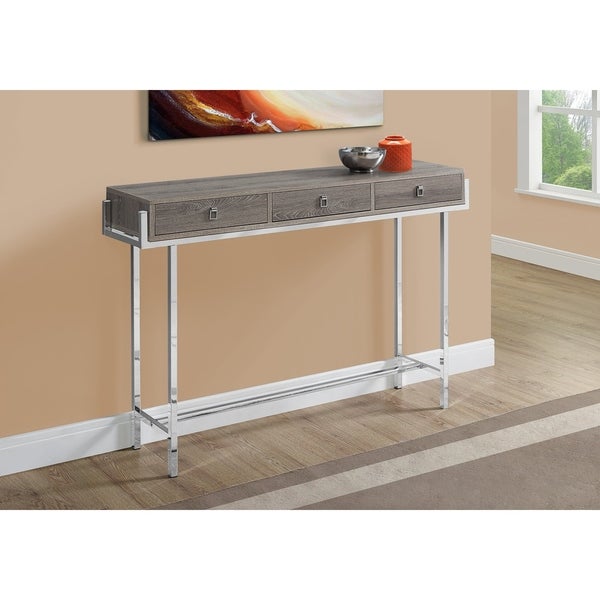 Accent Table, Console, Entryway, Narrow, Sofa, Storage Drawer, Living Room, Bedroom, Metal, Laminate, Chrome