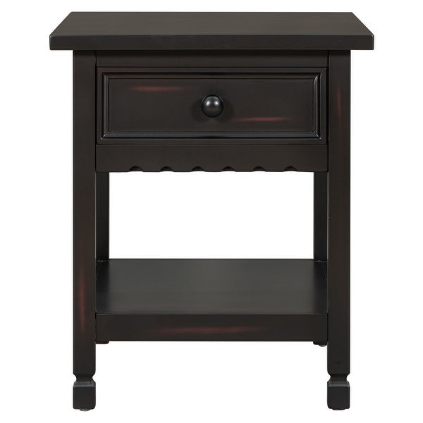 Classical Wooden End Table and Side Table with 1 Drawer and 1 Open Shelf