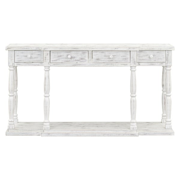 Retro Senior Console Table with 4 Front Facing Storage Drawers and a Shelf, Entryway Table for Entryway, Hallway, Living Room