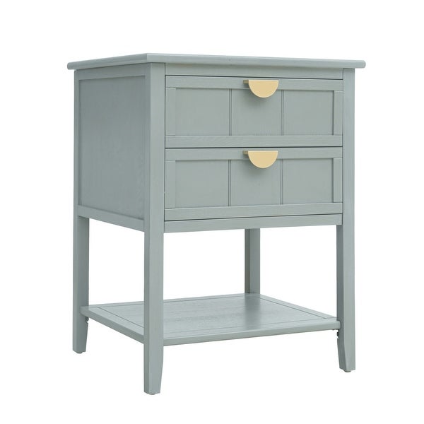 2-Drawer Side Table with Storage Shelf, Traditional End Table, Narrow Telephone Nightstand for Living Room, Bedroom