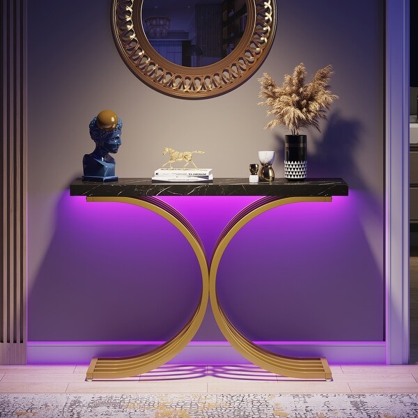 Gold Entryway Console Table with Metal Base, Modern foyer Entry tables, Narrow Sofa Accent Table with Marble Top