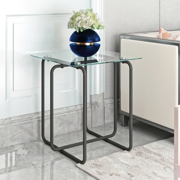High Quality Glass End Table, Side Table with Metal Base