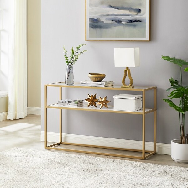 Glass Console Sofa Table, Modern Open Hallway Table, Narrow Entryway Table
