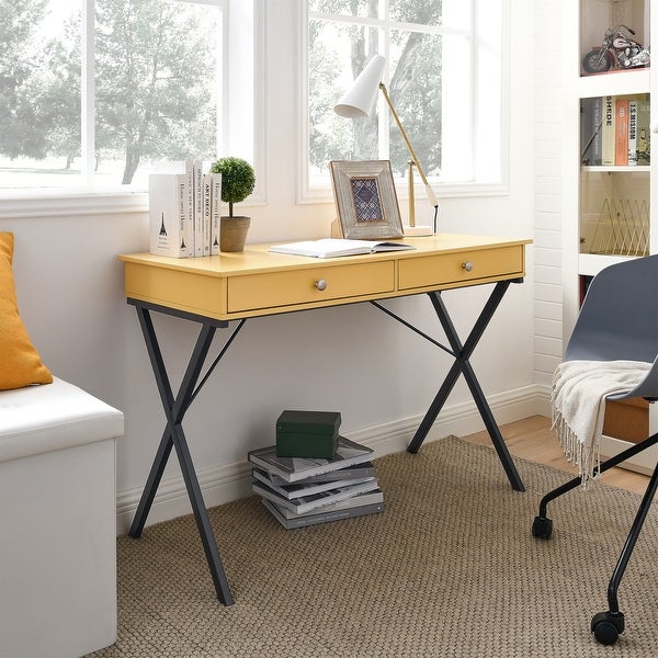 2 Drawers Writing Desk with Stoving Varnish Steel Frame, MDF Table Top