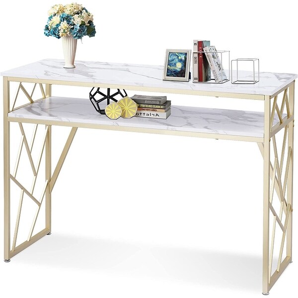 ivinta Modern Narrow Console Table with Storage, White Entryway Table