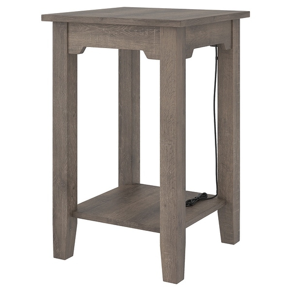 Wooden Side End Table with 2 USB Ports and Power Cord, Weathered Brown - 24 H x 16 W x 16 L