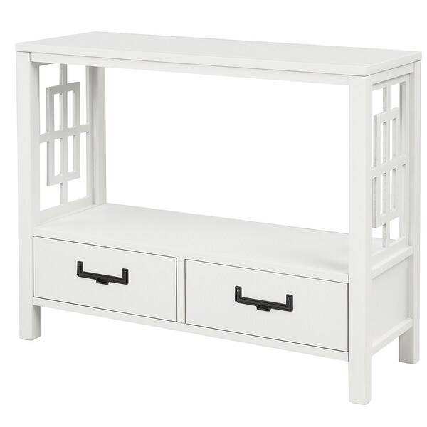 Wood Console Table With 2 Bottom Drawers,Narrow Entrance Table