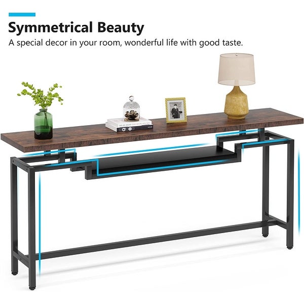 70.9 inch Console Table, Narrow Long Behind Sofa Table with 2 Ties for Entryway, Hallway, Living Room, Rustic Brown
