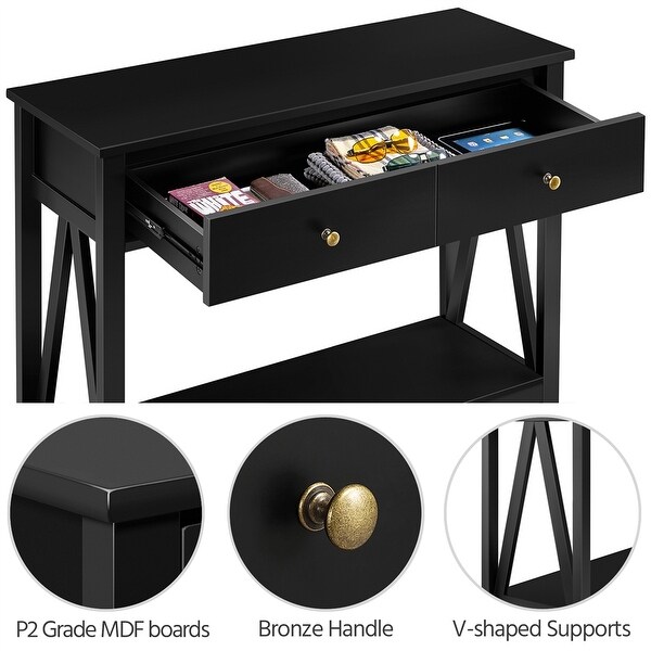 Alden Design Wooden Entryway Console Table with Storage Drawer, Black