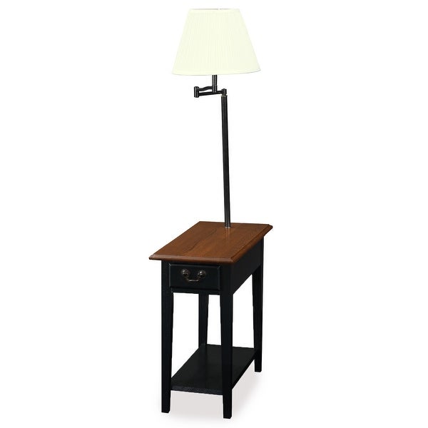 Leick Home 9037-MED One Drawer Swing Arm Lamp Side Table with Shelf, Medium Oak