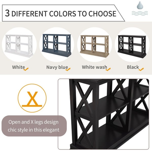 Modern Style Console Table with 3-Tier and Shelves, X Shape Legs