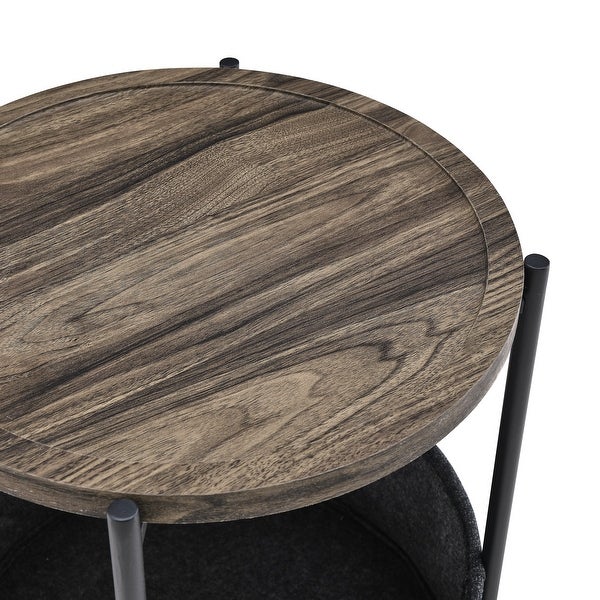 Modern Accent End Table/Side/Leisure Table Tables with Storage Basket, Grey Cloth Bag, for Living Room/Bedroom Furniture