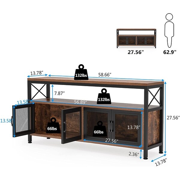 Narrow Long Console Table with Doors, Large 3-Tier Sofa Table - 58.27