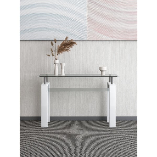 MDF Console Table, Tempered Glass Top, Modern Foyer Area Table