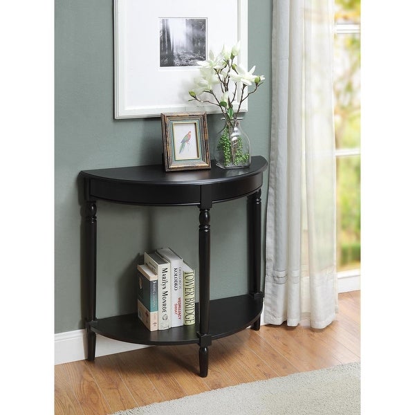 French Country Half-Round Entryway Table with Shelf, Black