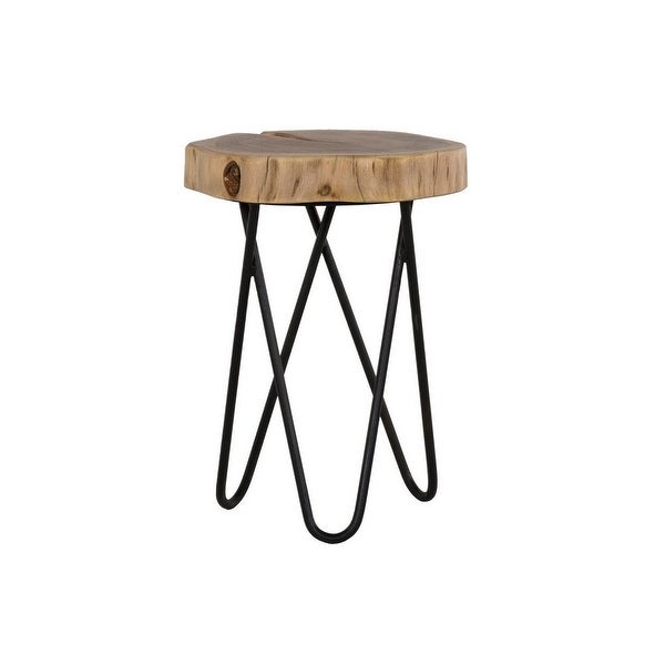 18 Inch Side Table, Wood Tabletop, Hairpin Style Iron Legs, Brown, Black - 12L x 12W x 18H