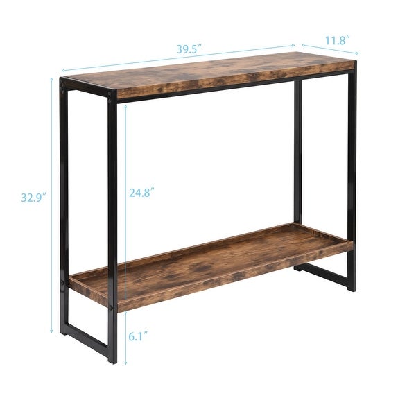 2-tiers Storage Shelf Console Table Antique Brown Rectangle End Table with Metal Frame Side Table for Living Room,Bedroom