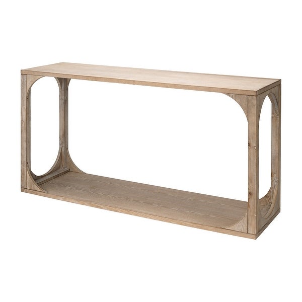 Console Table with Oblong Cut Out and Bottom Shelf, Natural Brown