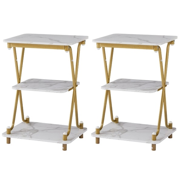 VECELO Modern 3-tier Side Table/End Table, X-cross Metal Frame Storage Shelf - (Set of 2)