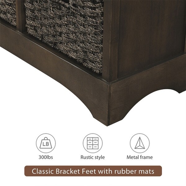 Wicker locker control table, two drawers and four classic rattan baskets