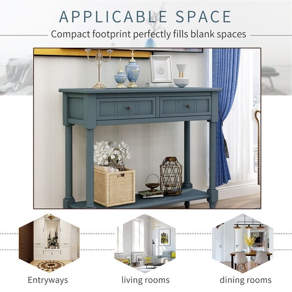 Traditional Console Table with Two Drawers, Sofa Table with Bottom Shelf