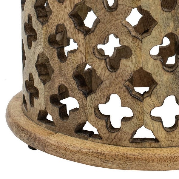 18, 16 Inch Side Tables, Mango Wood, Quatrefoil Design, Set of 2, Brown - 34 H x 23 W x 23 L