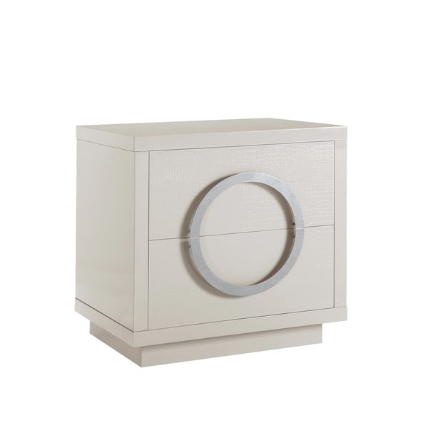 Chic Home Norcia Nightstand Side Table Crocodile Lacquer Finish with 2 Self Closing Drawers, Modern Contemporary