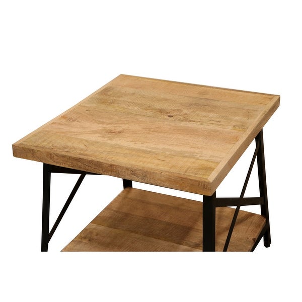 Rectangle Side Table with Open Bottom Shelf and Metal Legs, Brown and Gray