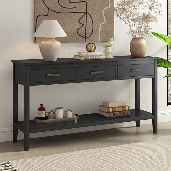 3-Drawer Console Table with 1 Shelf, Classic Entrance Storage Display Table for Entryway, Living Room, Hallway