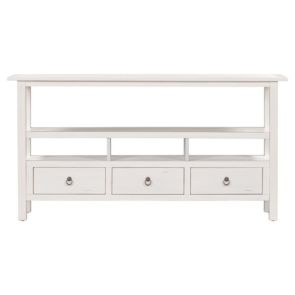 （Preferred Choice Furniture)Rustic Solid Console Table Double-Storey Tabletop with 3 Drawers for Living Room (Antique White)