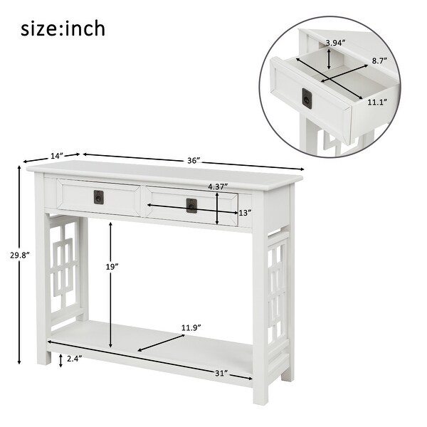 Classic Console Table with 2 Drawers and Open Bottom Shelf, Modern Solid Wood Sofa Table for Entryway Accent, Living Room, Bedroom