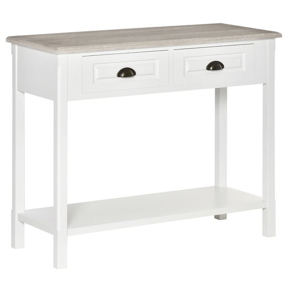 HOMCOM Console Table with 2 Storage Drawers and Open Shelf, Vintage Distressed Sofa Table for Hallway, Living Room, or Bedroom