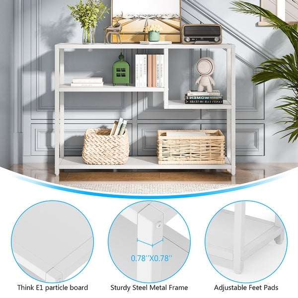 Console Table, 43 Inch Small White Entryway table with Storage Shelves