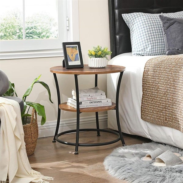 Side Table, Round End Table with 2 Shelves, Living Room, Bedroom, Easy Assembly, Metal, Industrial Design, Rustic Brown